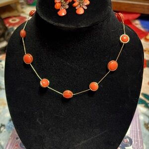 Vintage Coral Necklace and Earrings Set